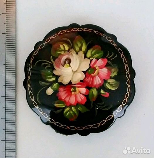 Брошь винтаж СССР, лаковая миниатюра