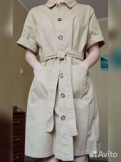 Платье-рубашка бежевое 48 р