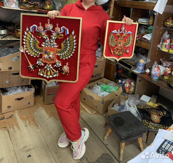 Герб России резной из массива дерева ручной работы