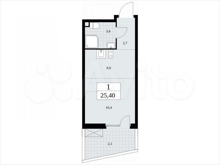 Квартира-студия, 25,4 м², 2/9 эт.