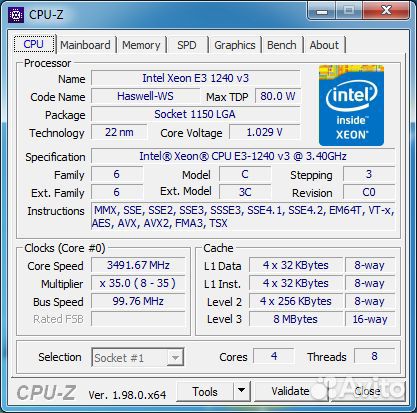 1150 Intel Xeon E3-1240 v3 / 8 потоков до 3.8ghz
