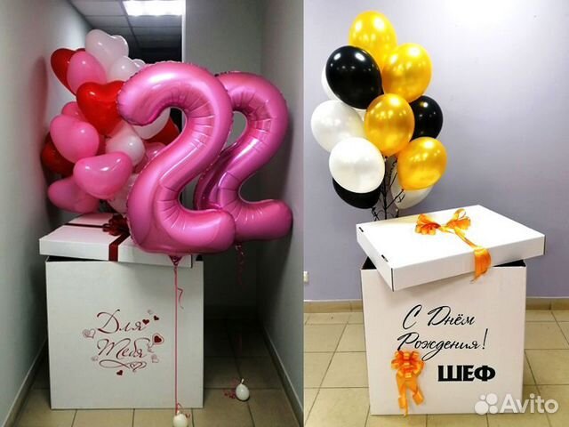 Коробка с воздушными шарами на День рождения