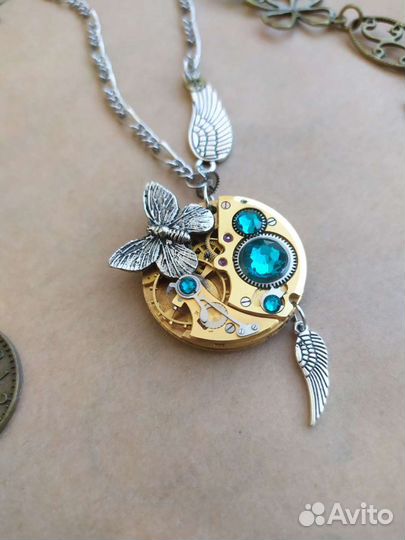 Кулон подвеска, стимпанк винтаж кристаллы Сваровск