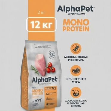 Сухой корм для собак AlphaPet с индейкой 12 кг