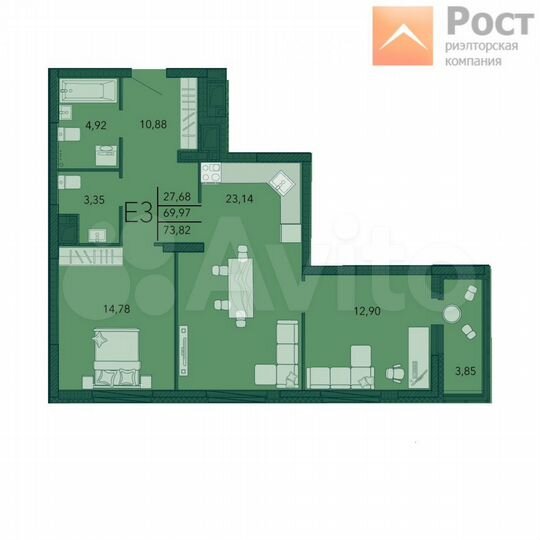 2-к. квартира, 73,8 м², 2/22 эт.