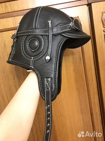 Шапка шлем кожа мех