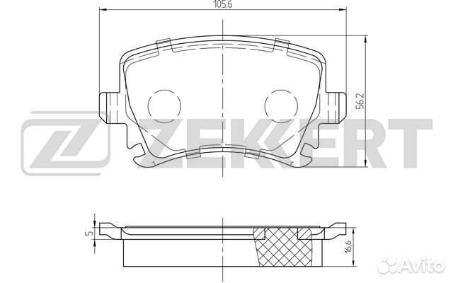 Колодки тормозные задние (105,5*56) Audi A6 III 05, Q3 11, VW Passat VI, VII 05, Passat CC I, II 08