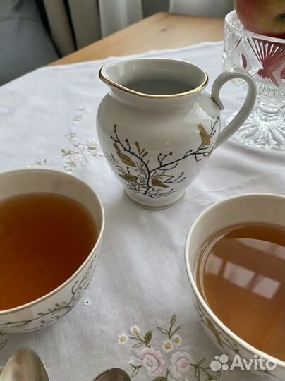Чашки и молочник лфз серия «Золотые птички» 1950-е