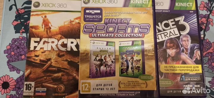 Xbox 360 с играми джойстиком и кинектом