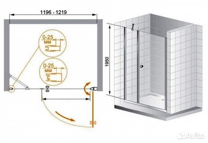 Душевая дверь Cezares triumph-D-B-11-40+80-P-Cr-L