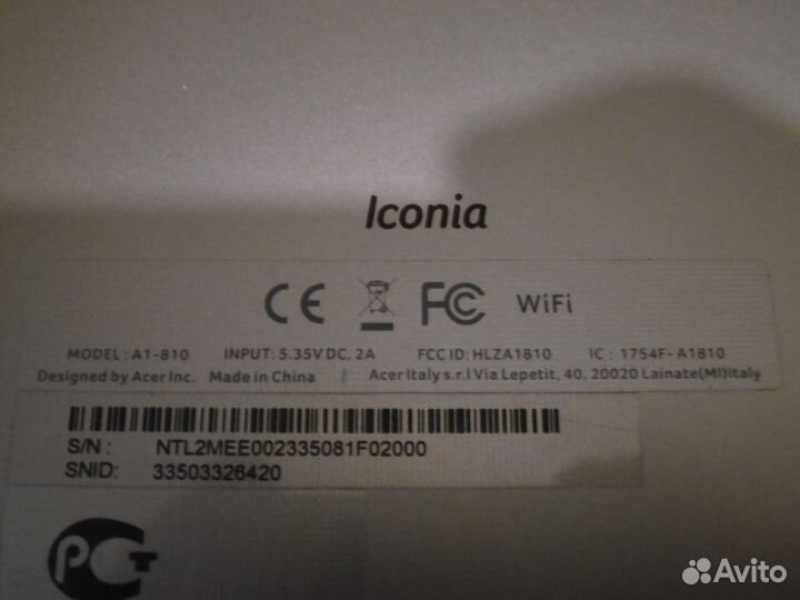 Планшет acer iconia A1 - 810