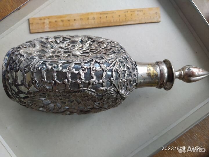 Штоф бутылка с оплеткой мельхиор