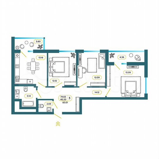 3-к. квартира, 83 м², 5/10 эт.