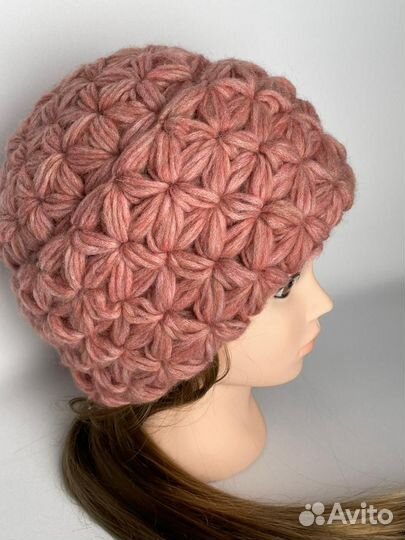 Шапка зимняя женская, пряжа шерсть альпаки