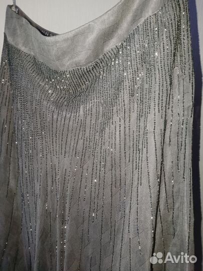 Юбка нарядная шёлк бисер серая р. 48