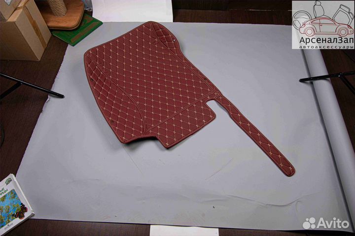 3D автоковрики из экокожи Kia Rio бордовые