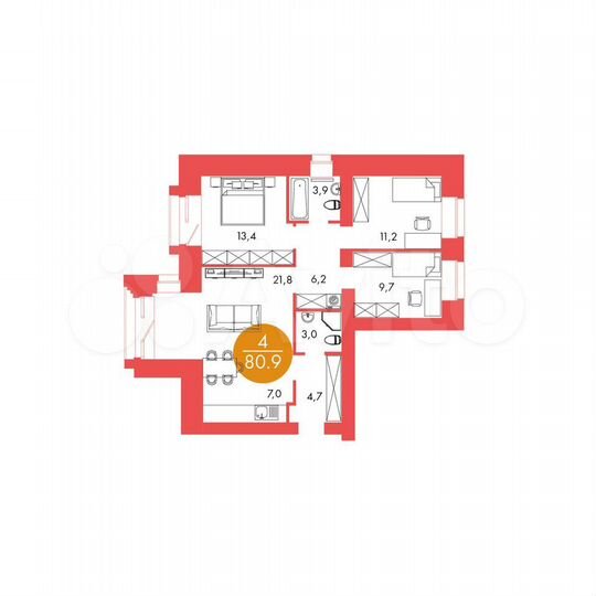 4-к. квартира, 80,9 м², 10/17 эт.