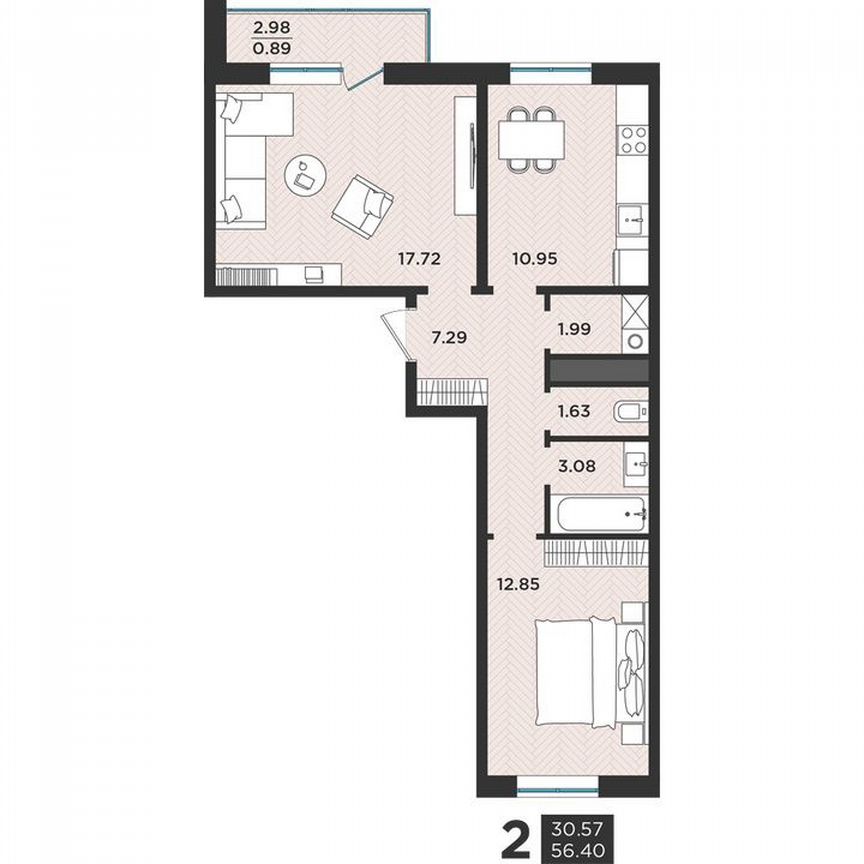 2-к. квартира, 56,4 м², 1/3 эт.