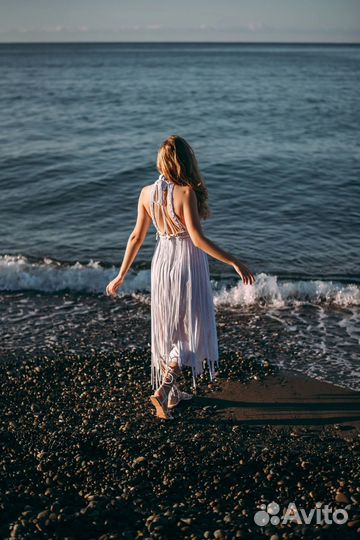 Платье макраме бохо плетеное белое пляжное этно