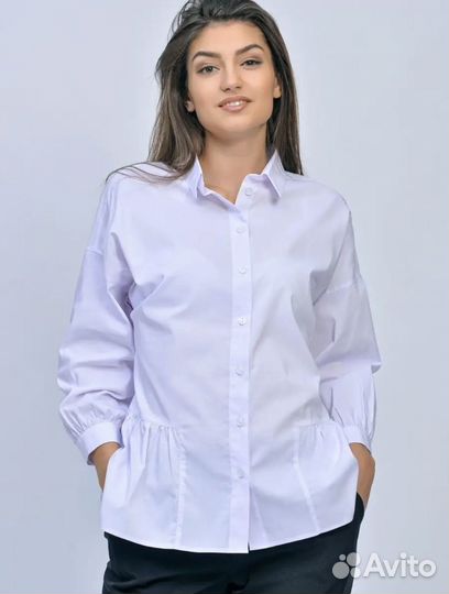 Блузка с баской хлопок офисная 54р