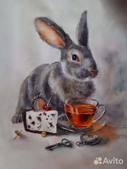 Картина акварель кролик