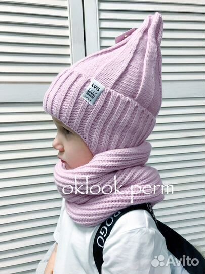 Зимний комплект шапка/снуд на завязках