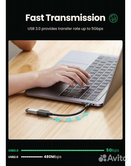 Адаптер USB 3.0 Type C Ugreen