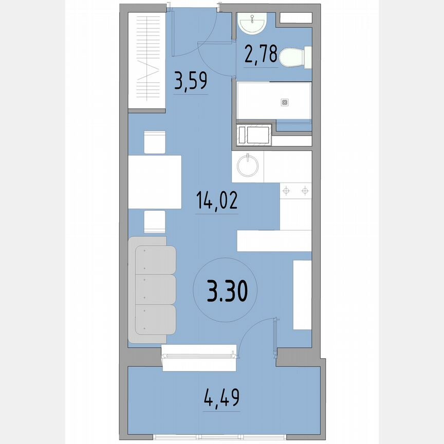 1-к. апартаменты, 26,6 м², 3/13 эт.