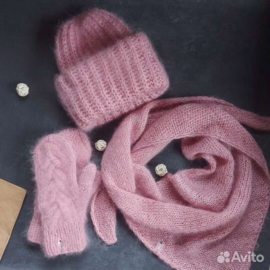 Шапка, Бактус, Варежки. Ручная работа