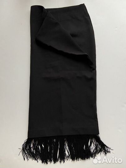 Юбка миди черная с бахрамой 60