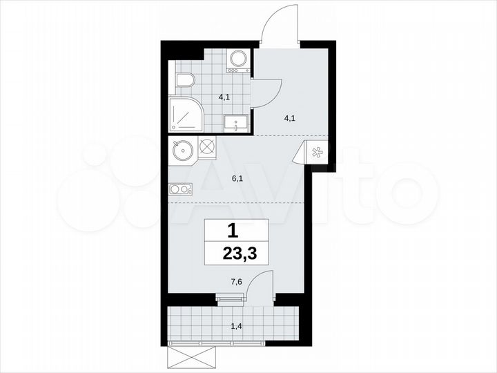 Квартира-студия, 23,3 м², 17/19 эт.
