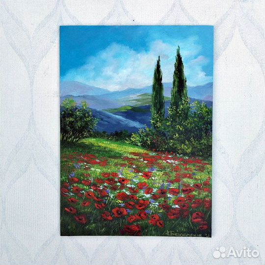 Картина Маки, Лето, Крым 20 на 30 см