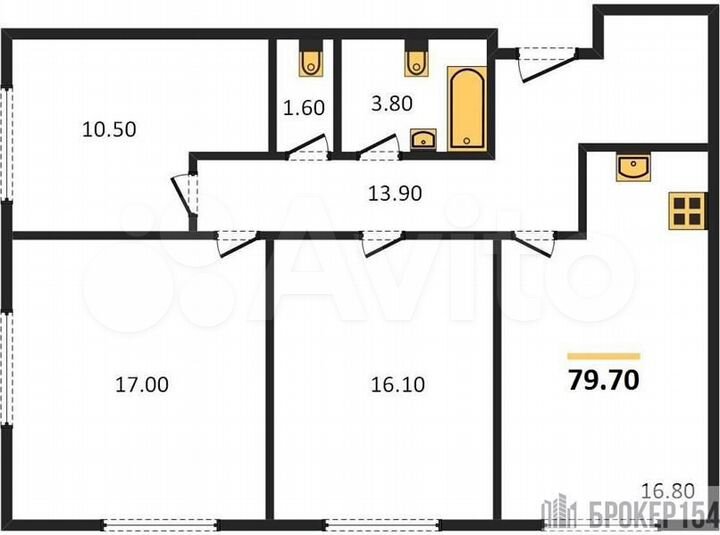 3-к. квартира, 79,7 м², 1/22 эт.