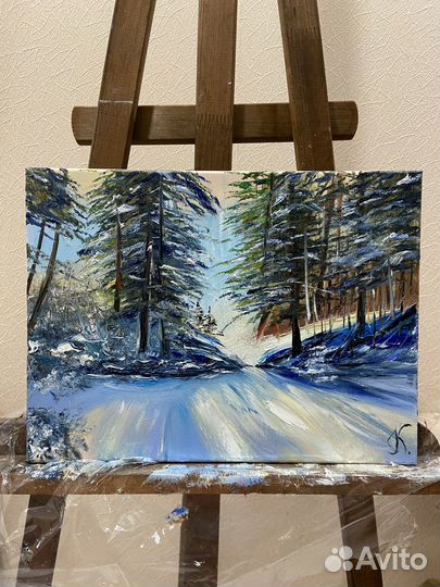 Картина маслом на холсте зимний пейзаж