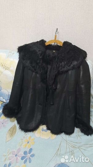 Дубленка натуральная женская 48 50 с капюшоном