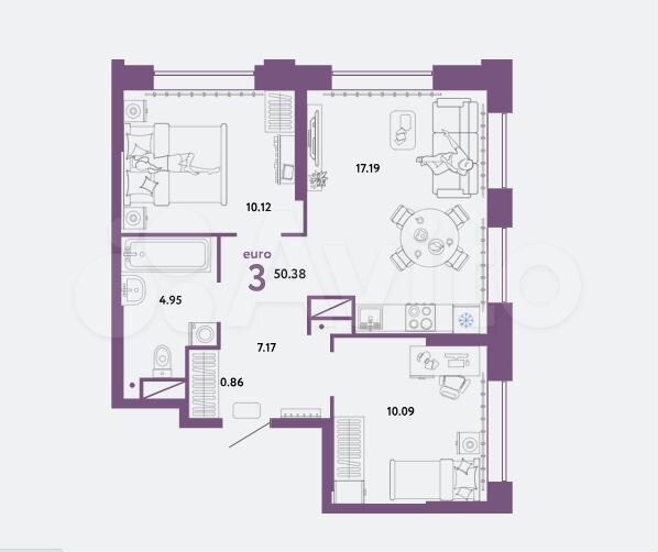 2-к. квартира, 50,4 м², 5/25 эт.