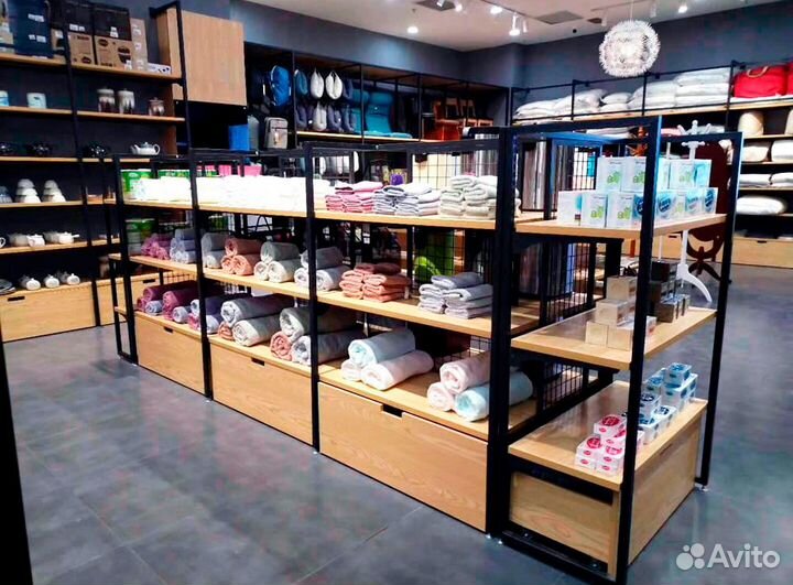 Торговые стеллажи, витрины в стиле лофт на заказ