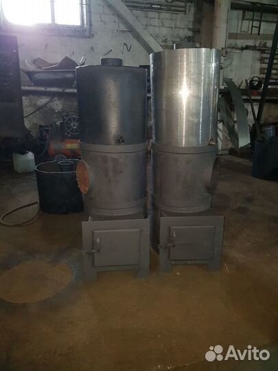 Печка в баню из трубы, с выступом листовой стали