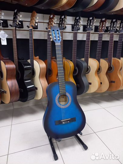 Синяя Классическая гитара Новая матовая