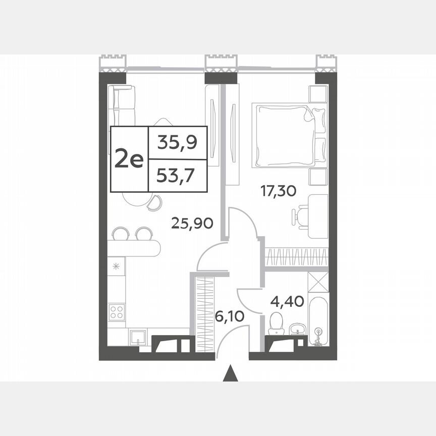 1-к. квартира, 53,7 м², 18/54 эт.