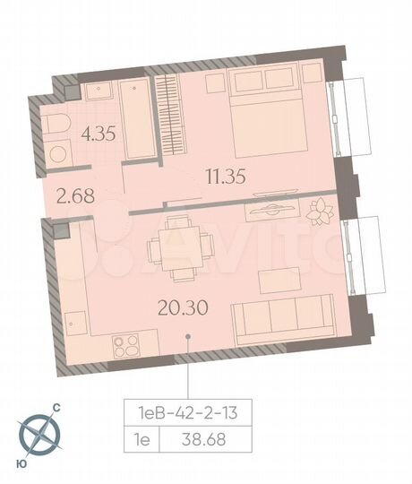 1-к. квартира, 38,7 м², 4/23 эт.