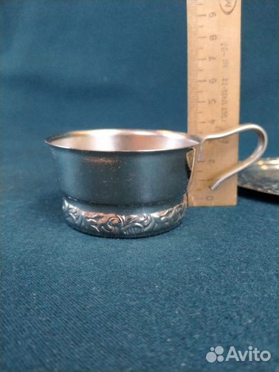 Мельхиоровый подстаканник с блюдцем СССР