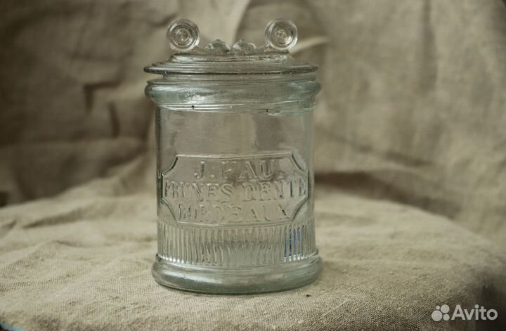 Антикварная банка стекло, 19 век, dente bordeaux