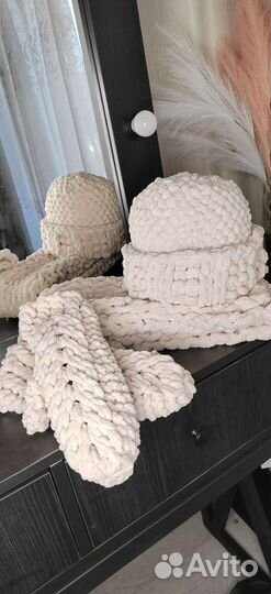 Шапка шарф варежки набор комплект женский вязанный