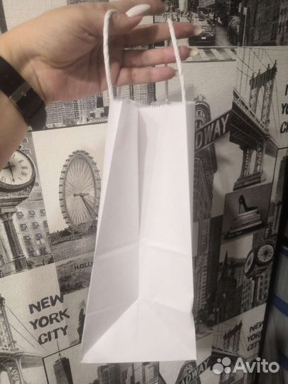 Пакет бумажный белый крафт подарочный