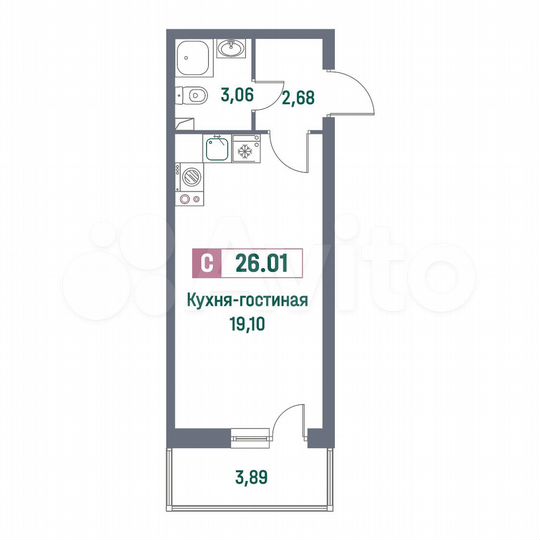 Квартира-студия, 26 м², 2/16 эт.