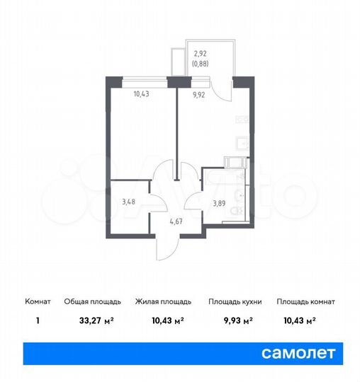 1-к. квартира, 33,3 м², 10/15 эт.