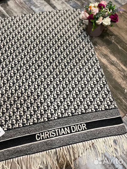 Кашемировый палантин Dior черный монограмм
