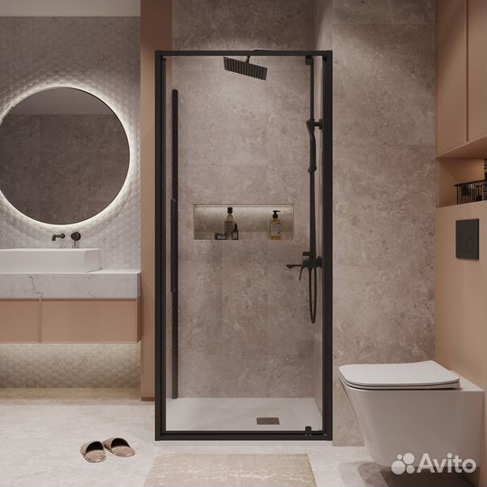 Душ кабина 80x100 см, распашн, черн мат, прозрачн