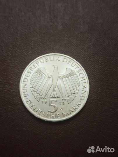Монета 5 марок 1973